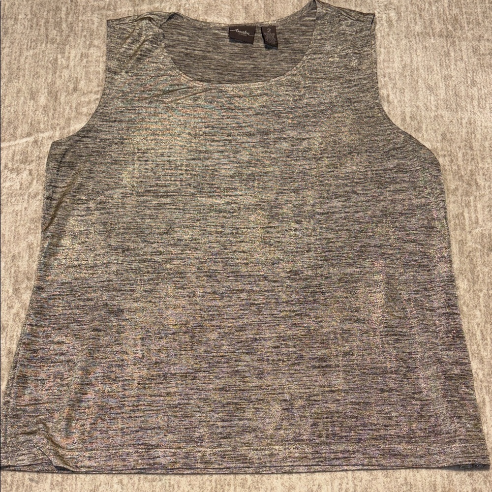 Chico's sz 2 Large Sz 12 Travelers heathered gold shimmer tank stretch no iron